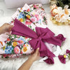 XB Floral Print Contrast Top Big Bow Silk Fairy Frock With Headband 9246