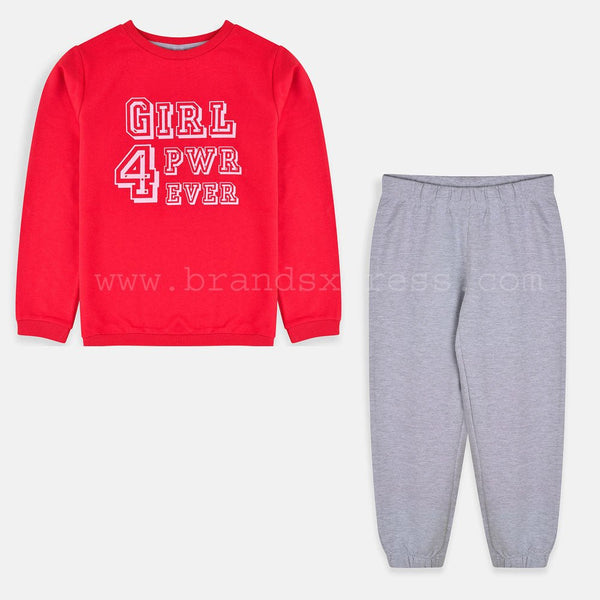 BS Girls 4 Pwr Red Sweat And Grey Trouser Tracksuit 3173