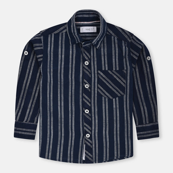 MNG Double White Lines Navy Blue Casual Shirt 10803