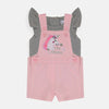 QLT Stay Magical Embraided Unicorn Pink Dungaree With Grey Top 2 Piece Set 4175