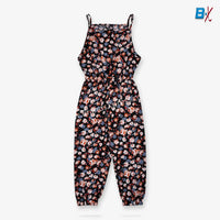 B.X Red & Skin Flowers Black Lenan  jumpsuit 9716