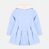 GDKY Fur Neck Flower Embroidered Blue Wool Coat 7755