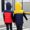 PU Color Block Yellow And Navy Blue Sleeveless Puffer Jacket 8237