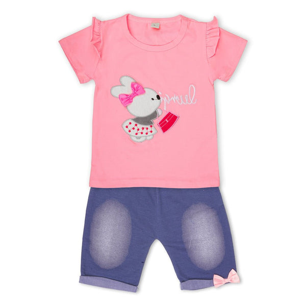 Yougi Pink Bunny With Red Purse Applique 2 Piece Set 2262