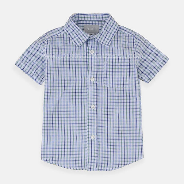 PLC Green Blue Thin Check Half Sleeves Casual Shirt 7102