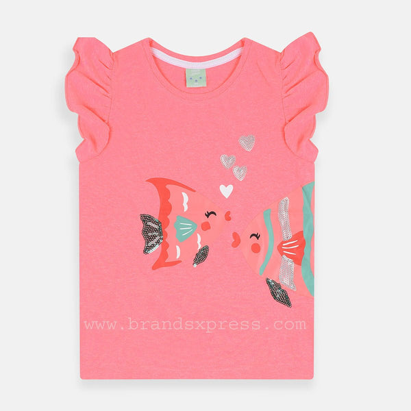 K&K Sequence Heart Fish Printed Shocking Pink Top 4610