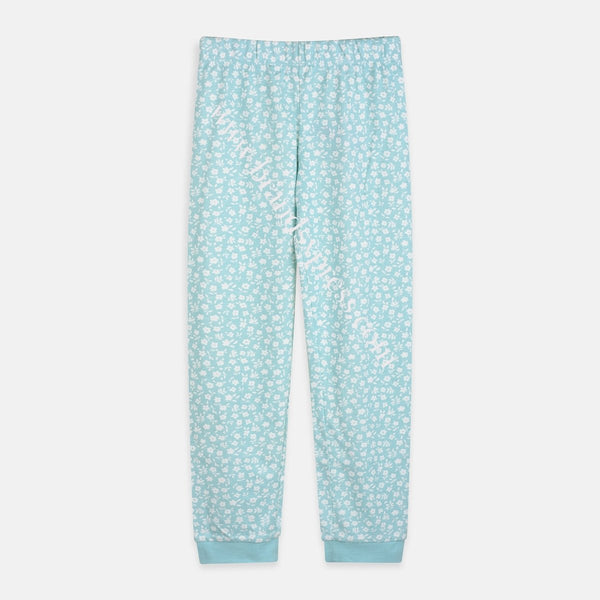 MS All Over White Flower Turquoise Trouser  2818