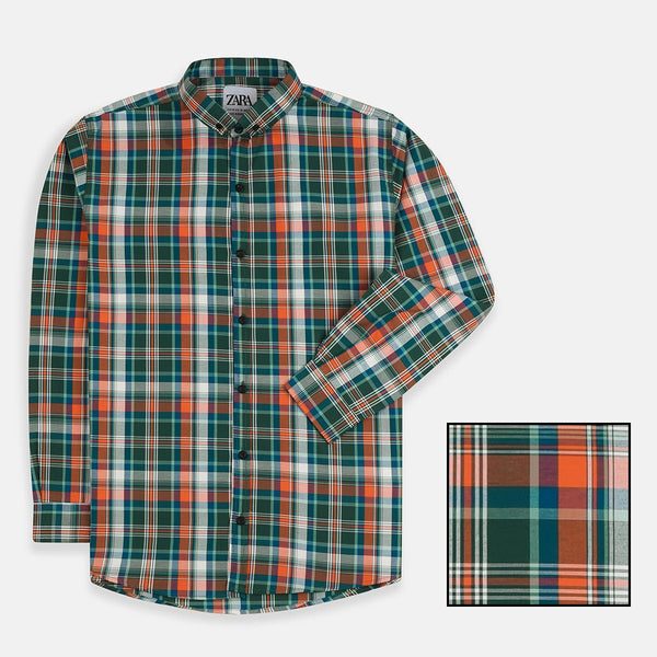 ZR Black & Orange Check Green Casual Shirt 4691