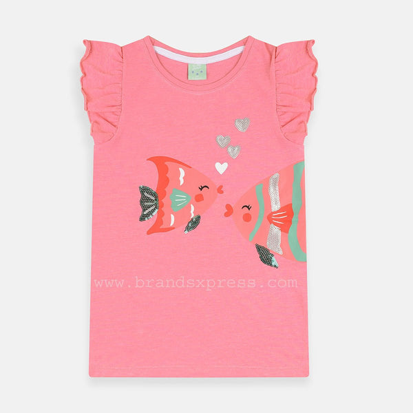 K&K Sequence Heart Fish Printed Pink Top 4609