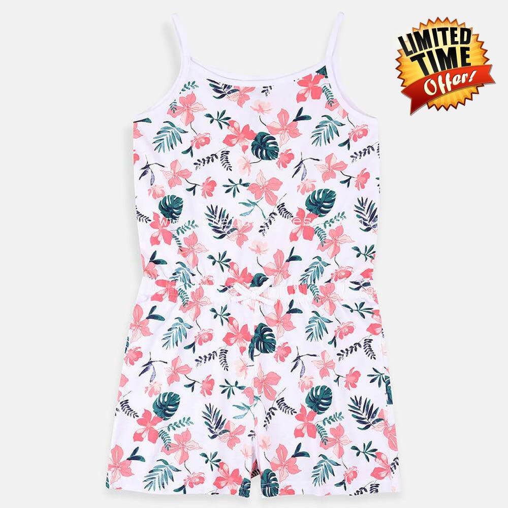 YK Leaf Printed White Jump Suit 5016