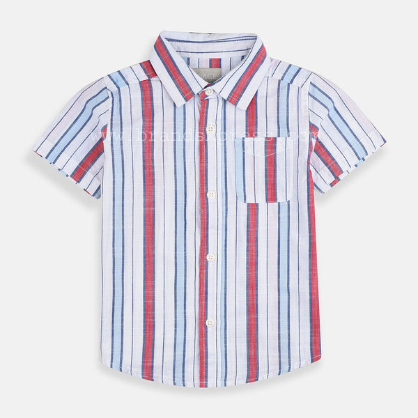 PLC Red & Blue Lines White Half Sleeves Casual Shirt 7062