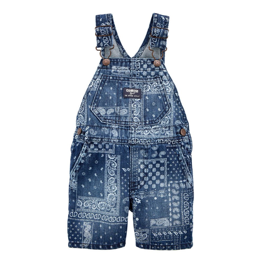 Osk All Over Block Style Print Denim Blue Shorts Dungaree 3800