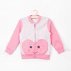 51015 Heart Face Pink Sleeves Grey Zipper Hoodie 2797