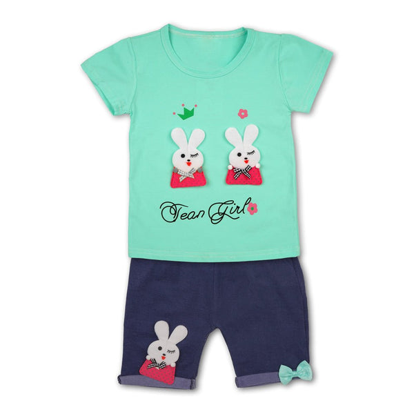 Yougi Applique Turquoise Bunny Double Face 2 Piece Set 2267