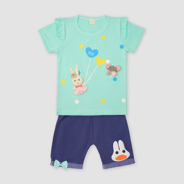 Yougi Turquoise Yes Heart Butterfly Applique 2 Piece Set 2277
