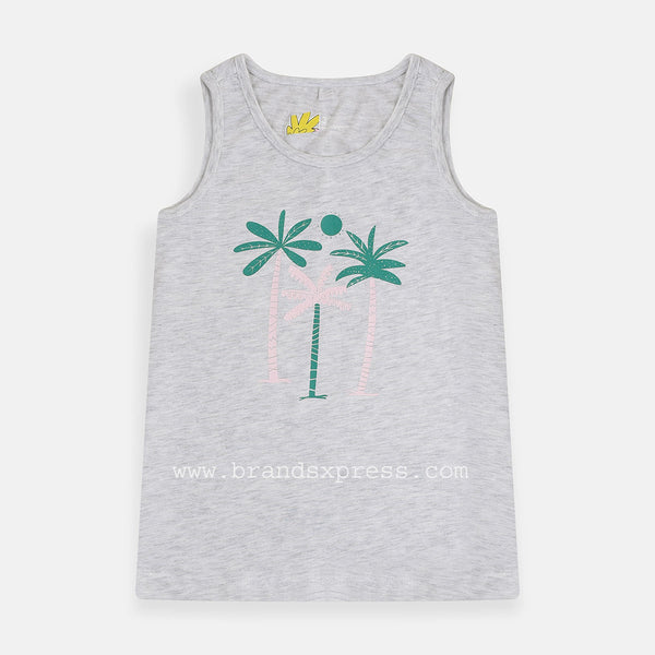 OK Palm Trees Printed Light Grey Tank Top 4784