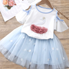Anc Lal Aplic Swan With Pearls Blue Skirt Set 2607