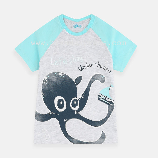 SC Texture Grey Under The Sea Octopus Printed Tshirt 4615