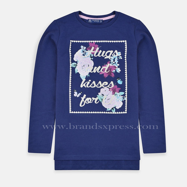 TRN Glitter Hugs & Kisses Print Blue Long Shirt 3024