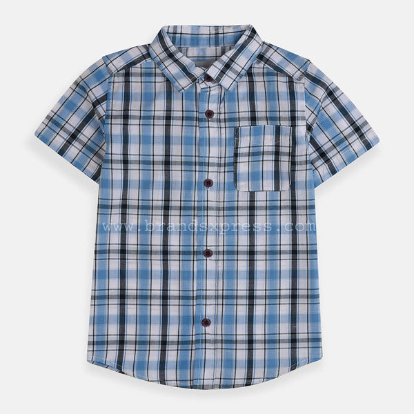 PLC Blue & White Black Check Half Sleeves Casual Shirt 7097