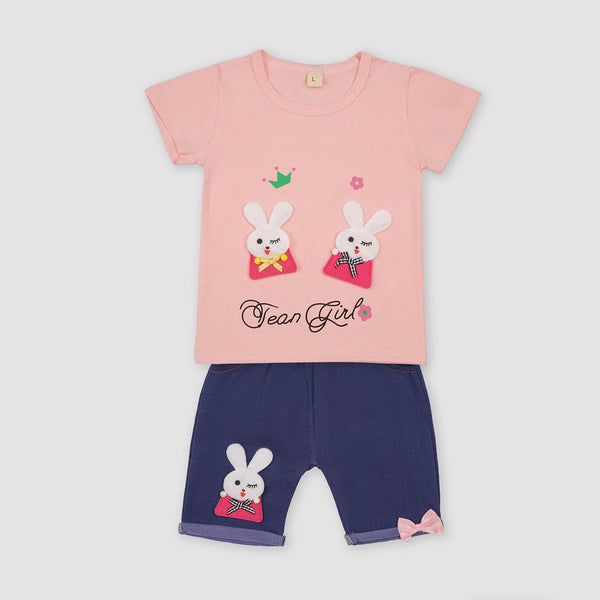 Yougi Applique Pink Bunny Double Face 2 Piece Set 2268