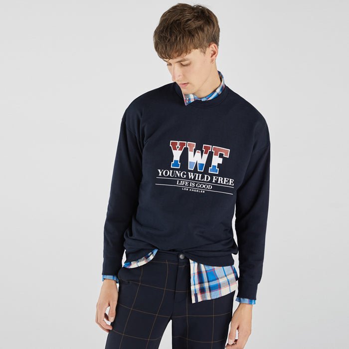Bershka Navy Blue YWF Men Sweatshirt 5103