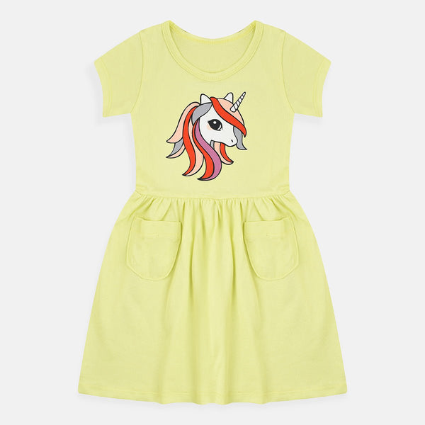 B.X Unicorn Lemon Yellow Pocket Frock 7538