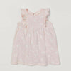 HM White Flowers & Butterfly Print Baby Pink Frill Sleeves Frock 3946