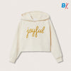 MNG Joyful Embroidered Rough Bottom Off-White Short Hoodie 9877