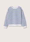 MNG Down Shoulder White And Blue Stripes Sweatshirt 9875