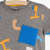 LS Blue Pocket With Geometric Patterns Grey Tshirt 3537