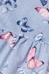 HM Butterflies Print Blue Stripe Sleeveless Frock 7115