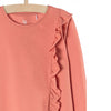 LS Plain Side Frill Coral Pink Top 3533