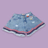 OM ZigZag Rough Bottom Girls Denim Blue Shorts 10794
