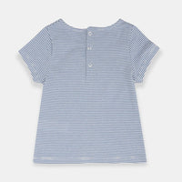 OBB Applic Flower White-Blue Stripes Top 1376