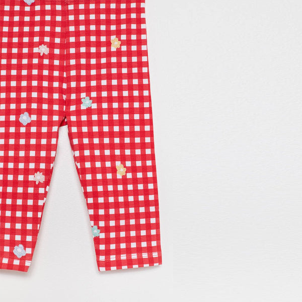 SFR Glitter Flower Red Gingham Check Legging 2334