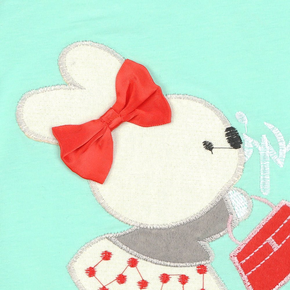 Yougi Applique Turquoise Bunny With Purse 2 Piece Set 2265