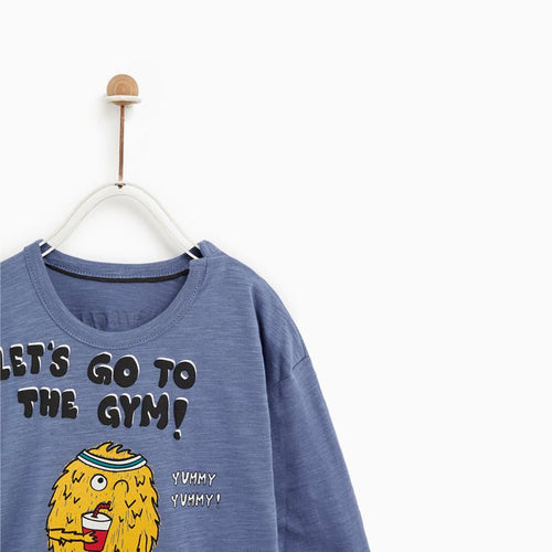 ZR Baby Printed Blue Lets go the Gym Full Sleeves TShirt