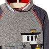 51015 Ship Print Turtle Neck Kangaroo Pocket Sweatshirt 2788
