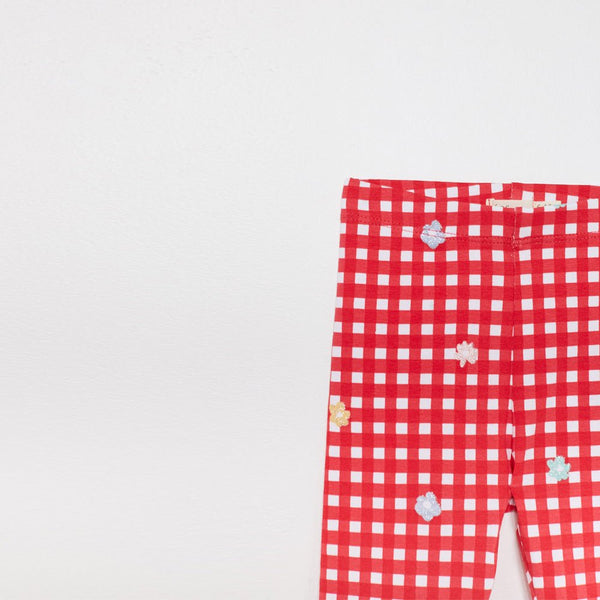 SFR Glitter Flower Red Gingham Check Legging 2334