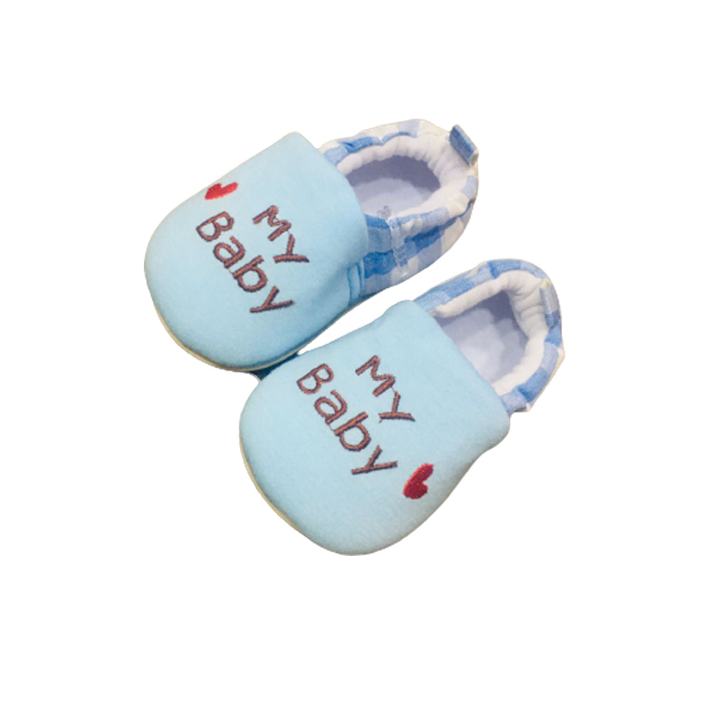 KMR Baby Elastic Blue Check Baby Shoes 7942 - Main Image
