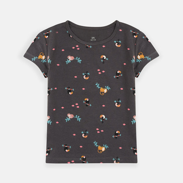 KB Birds Print Grey Top 4091
