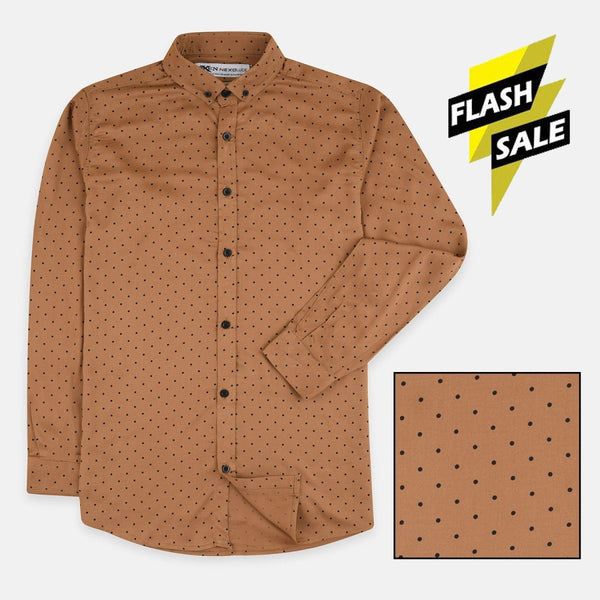 OXN Black Polka Dots Brown Casual Shirt 4190