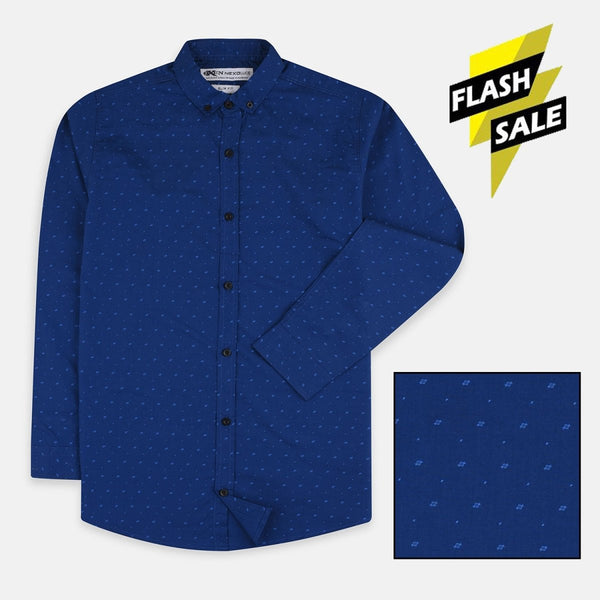 OXN Self Mini Motif Navy Blue Casual Shirt 4191