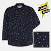 OXN Random Leaves Dark Blue Casual Shirt 4193