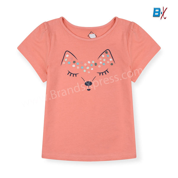 TX Glitter Dots Fox Head Orange Top 9454