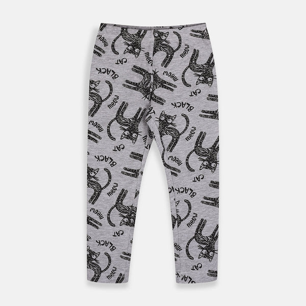 Bab Go Meow Black Cat Print Grey Legging 4482