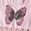 VKT Reversible Butterfly Sequin Star Net Bottom Pink Frock 7493