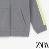 ZR Grey With Fluorescent Green Stripe Zipper Hoodie 785