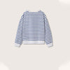 MNG Down Shoulder White And Blue Stripes Sweatshirt 9875